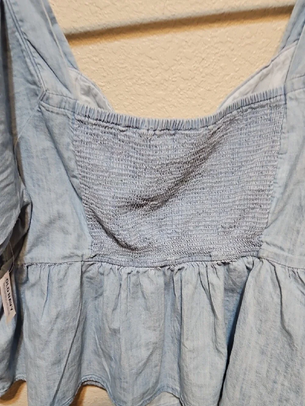 Old Navy Light Blue Square Neck Puff Sleeve Peplum Top